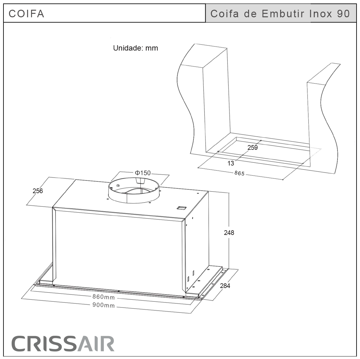 Coifa de Embutir Inox 90 